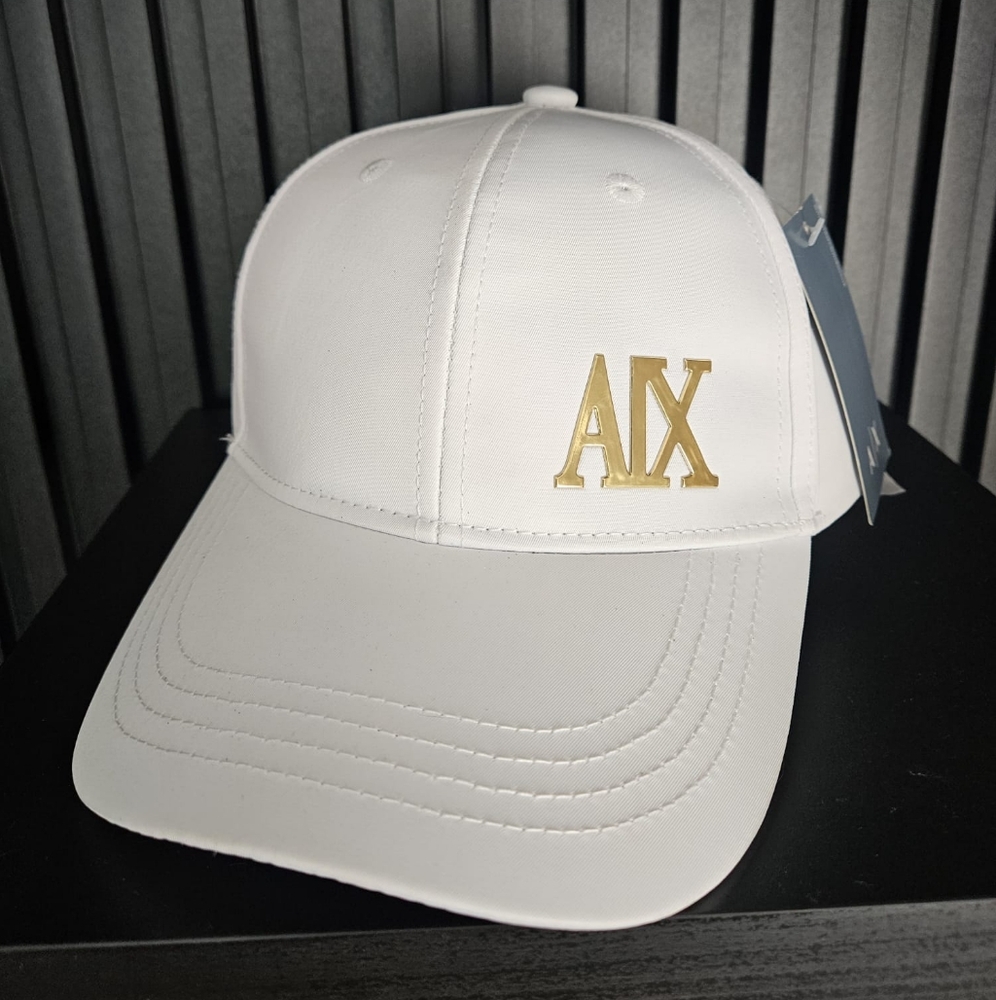 Armani Exchange White Cap with Gold Logo